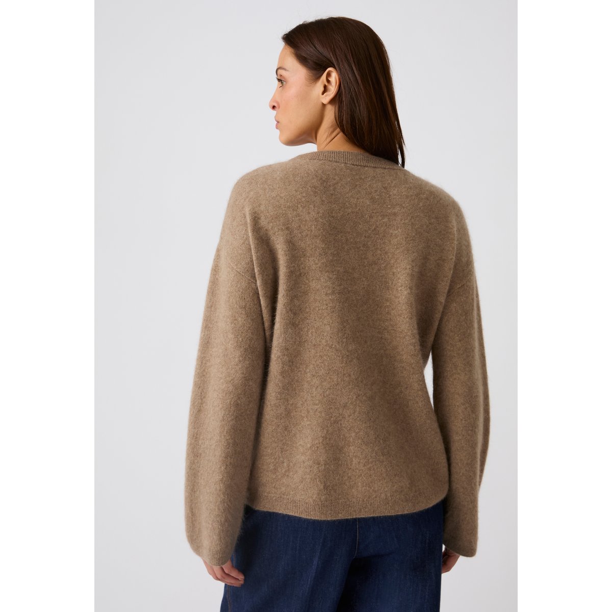 Pull pure laine brossée marron taupe, DAMART