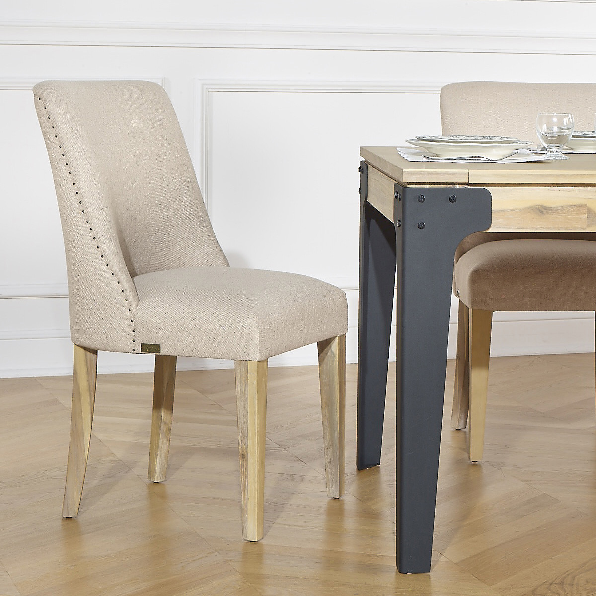 Lot de 2 chaises en acacia et tissus ENZO beige, ROBIN DES BOIS