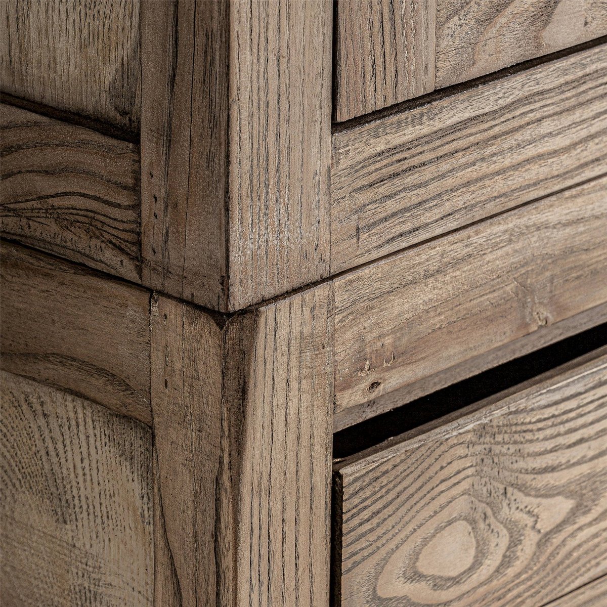 Vitrine en bois d'orme, Style colonial brun clair finition vieilli, RECOLLECTION
