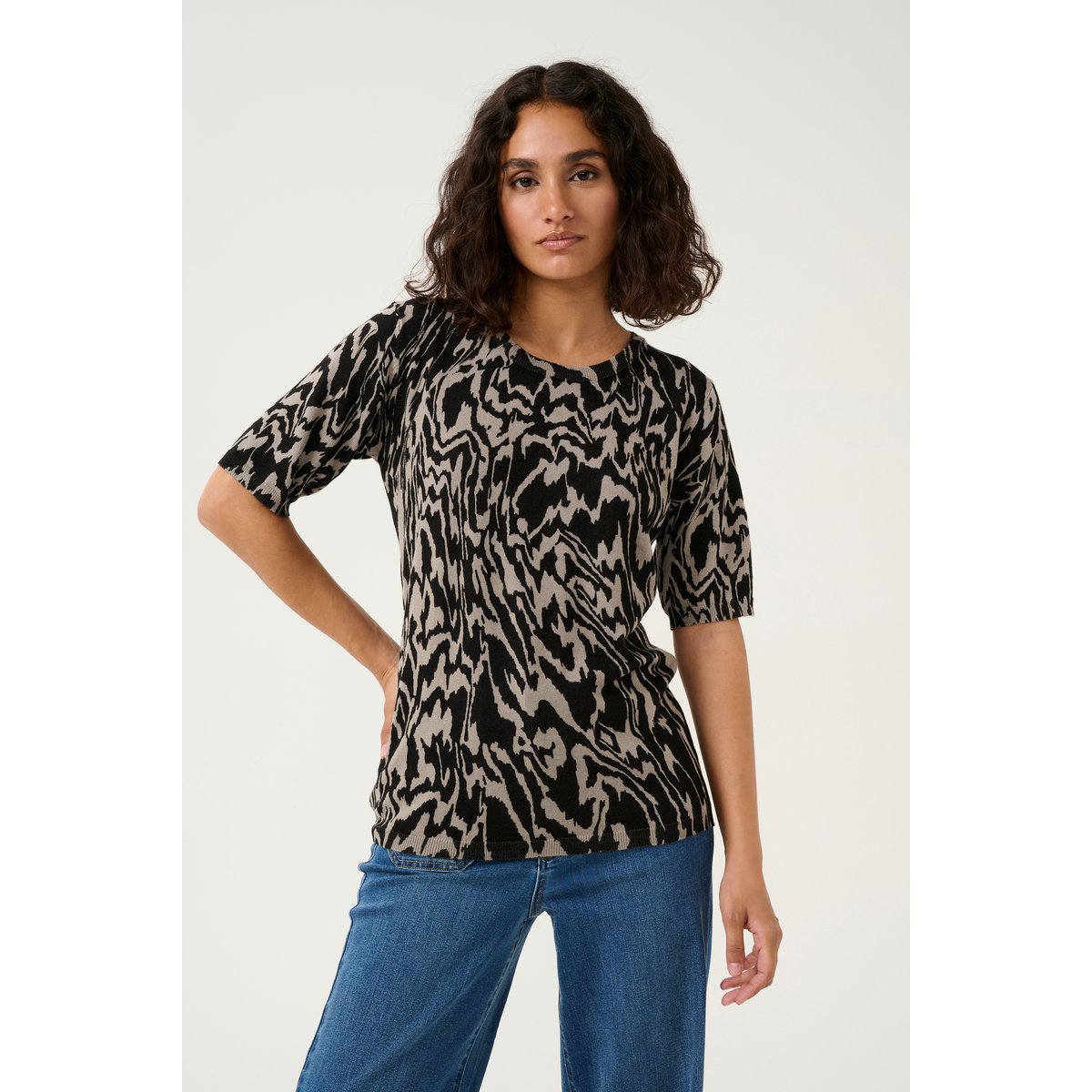 Pullover tricoté noir/elephant graphic lines, KAFFE