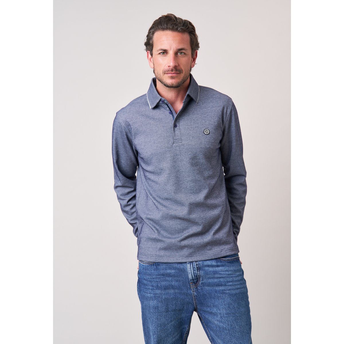 Polo regular homme avec col contrasté VELVORI navy, DEELUXE