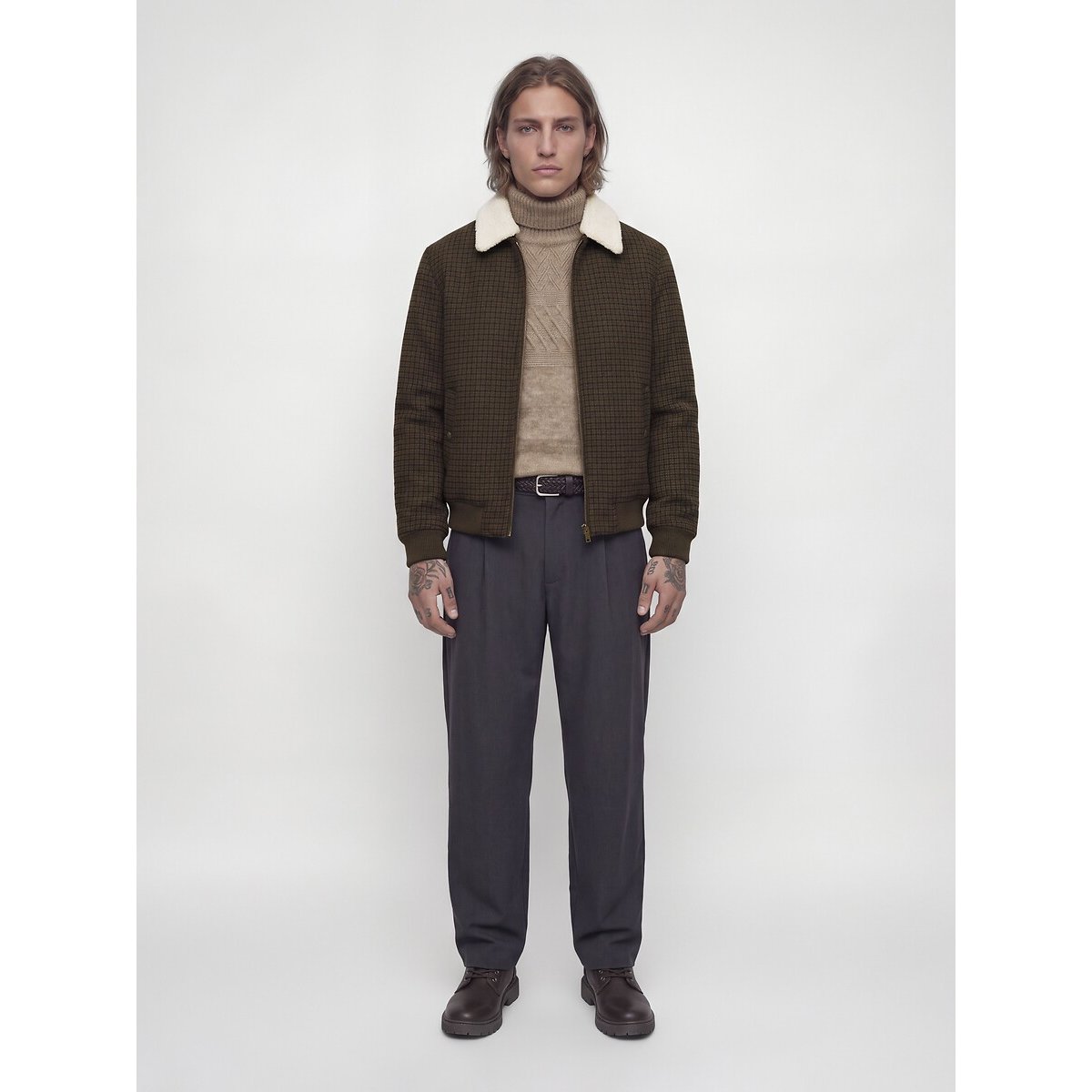 Blouson en laine mélangée avec col en sherpa marron, JACK & JONES