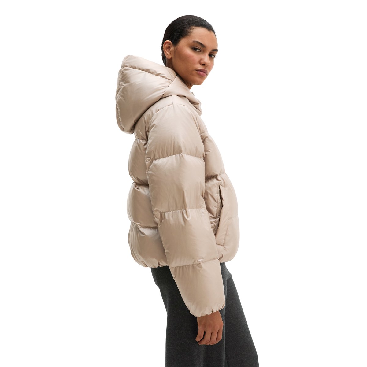 Doudoune coupe classique en nylon Shiny recyclé beige, MARC O'POLO