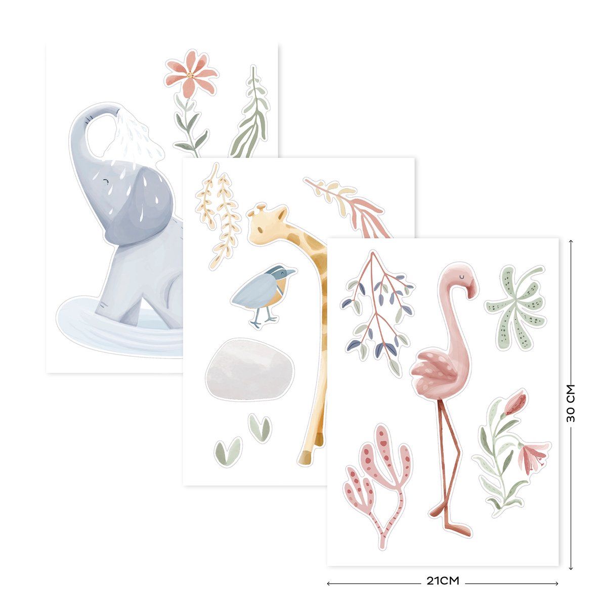 Stickers muraux pour enfant Petits animaux de la brousse coloris pastel, LITTLE DUTCH
