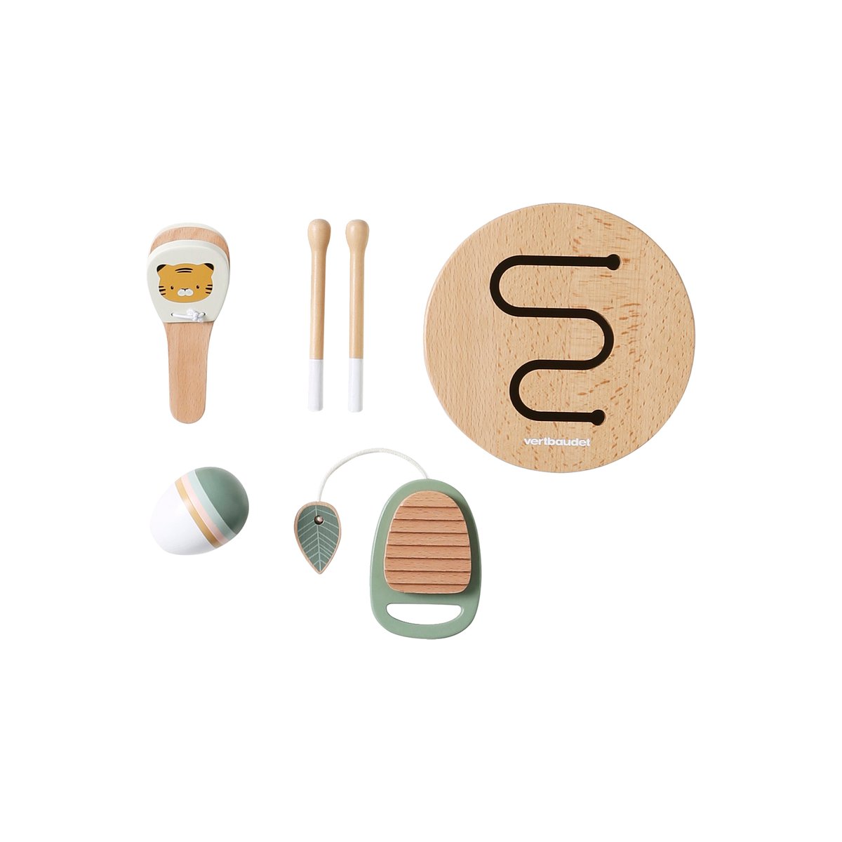 Tambour avec instruments en bois FSC® TANZANIE blanc, VERTBAUDET