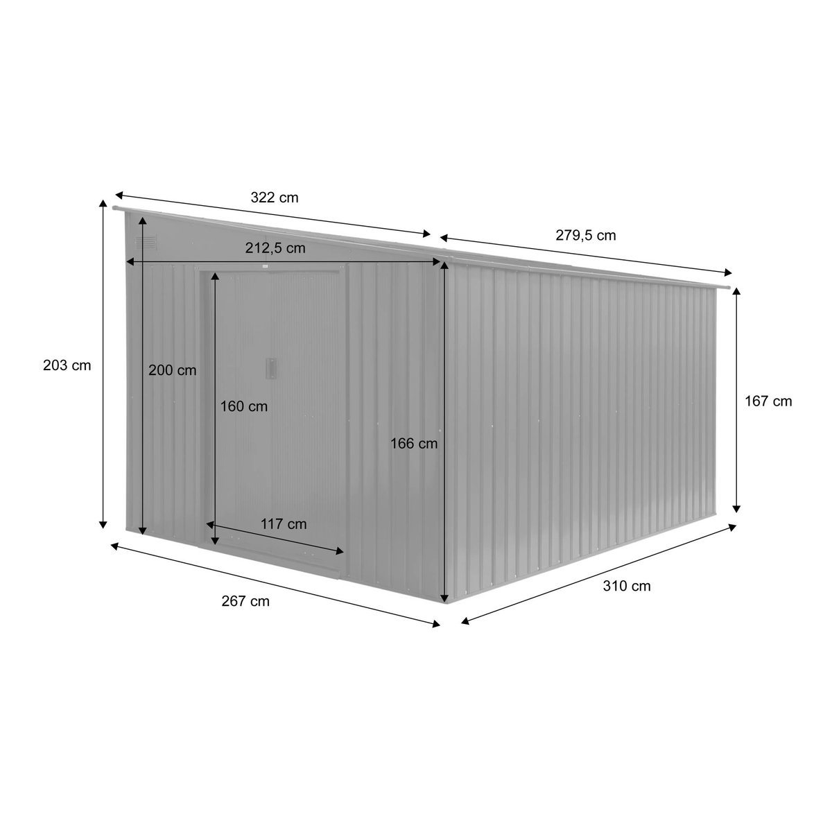 Abri de jardin adossable métal 8,96m² avec kit d'ancrage ORNAY anthracite, SWEEEK