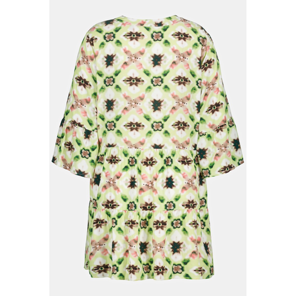 Robe midi, volants, ligne en A, col tunisien vert citron, ULLA POPKEN