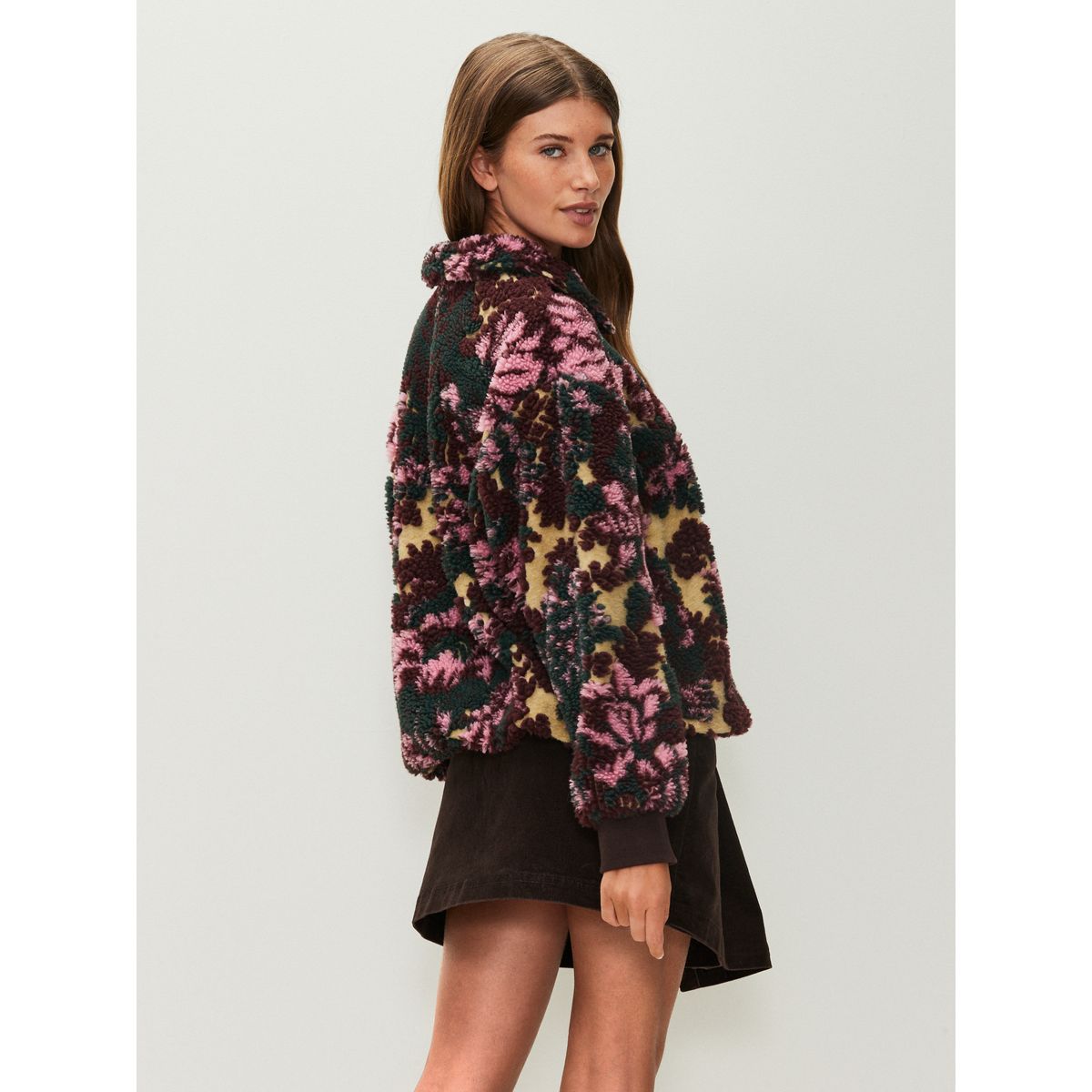 Sweat en polaire zippée à manches longues jacquard floral vert sauge, NEXT