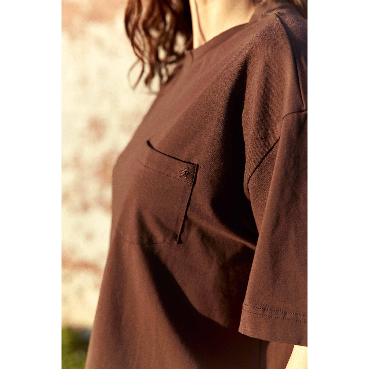 T-shirt ample col rond manches courtes, TAISA marron, LA PETITE ETOILE