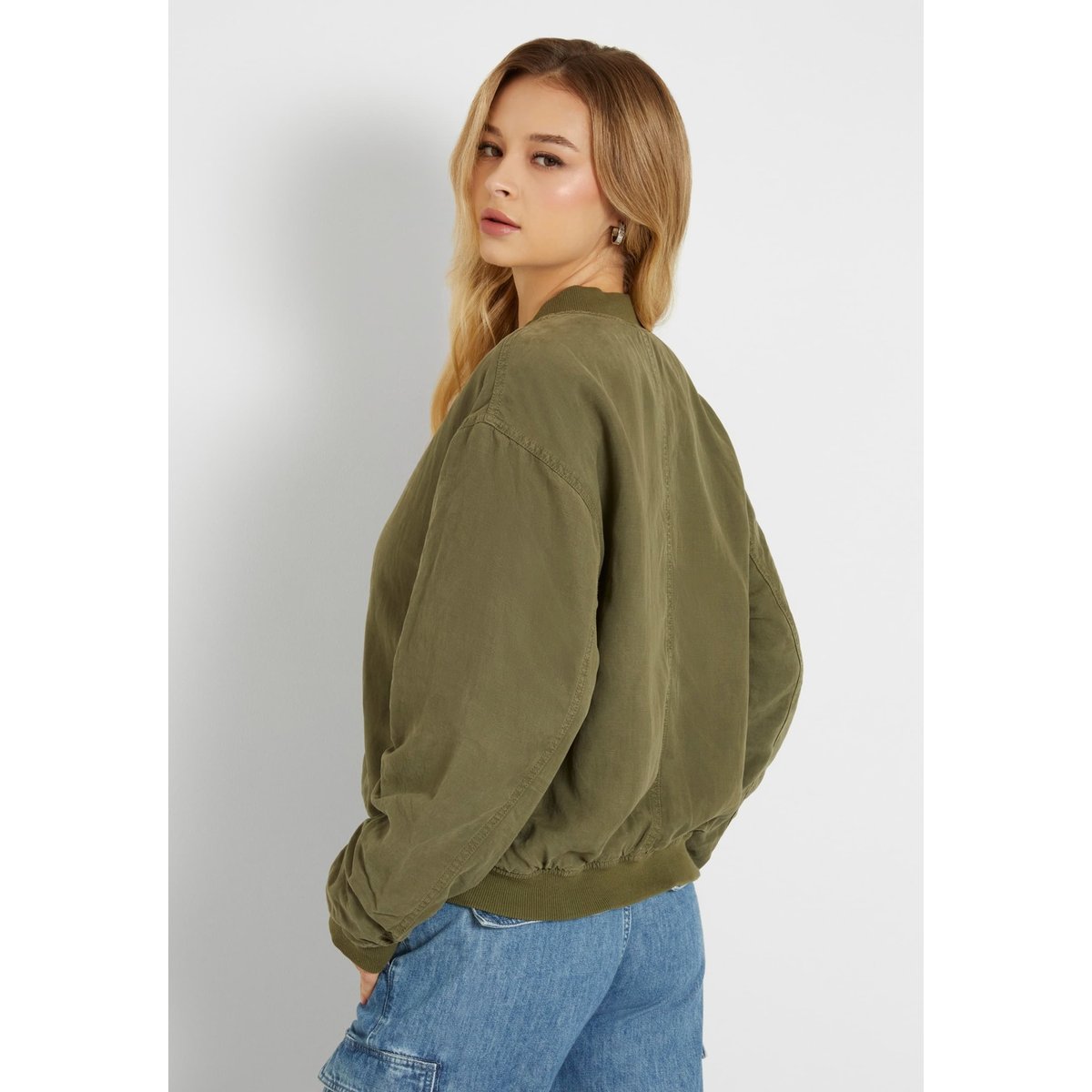 Bomber En Lin Mélangé vert olive, GUESS