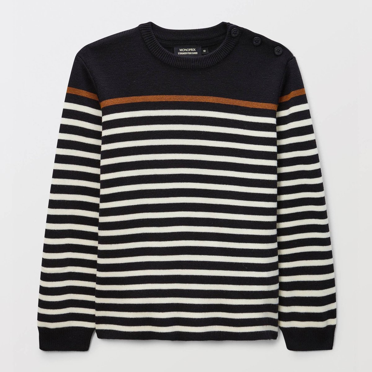 Pull marinière tricolore en laine, marine, MONOPRIX