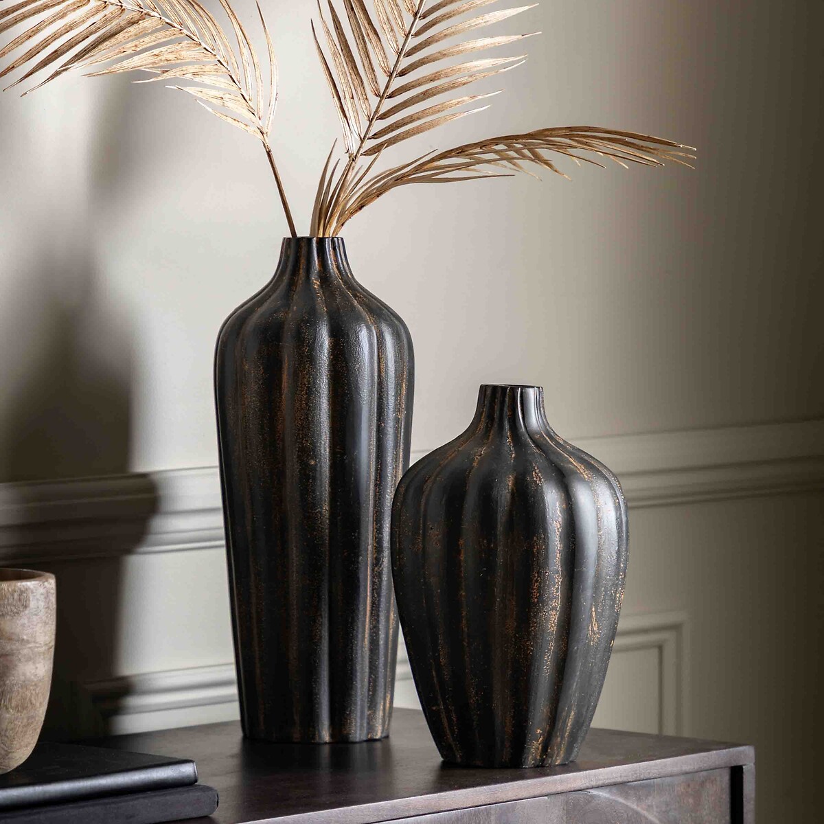 Set of 2 Cast Aluminium Vases in Black orange, ÉDITÉ