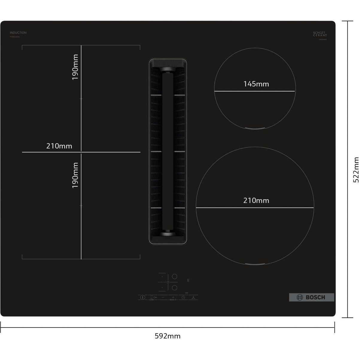 Plaque induction aspirante PVS611B16E noir, BOSCH
