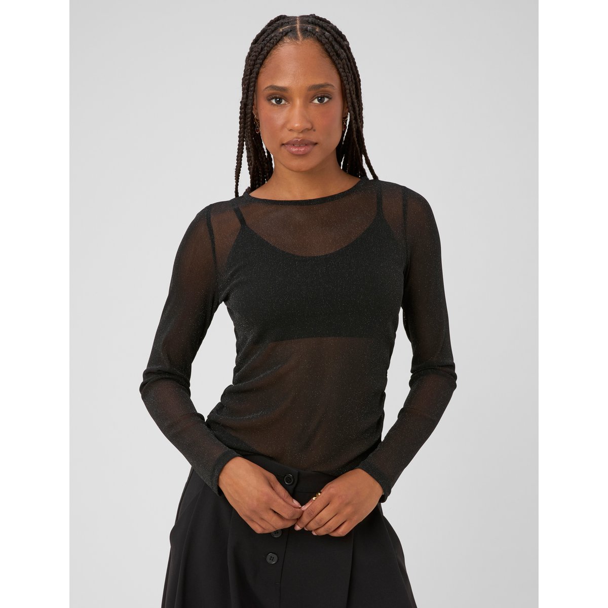 T-shirt manches longues pailleté noir, BZB
