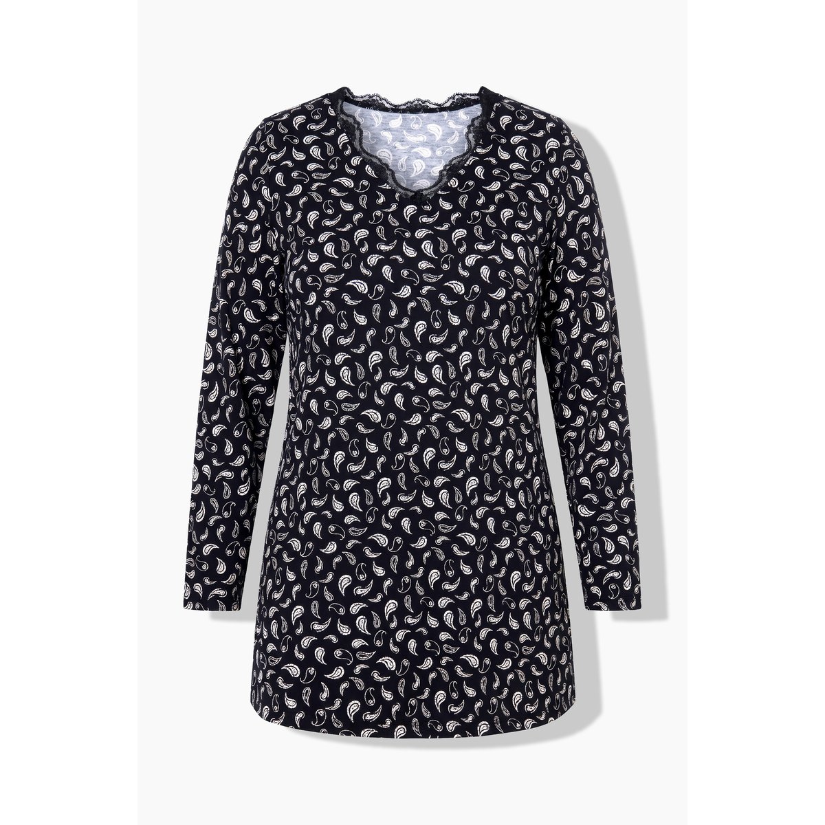 T-shirt long, motif cachemire noir, ULLA POPKEN