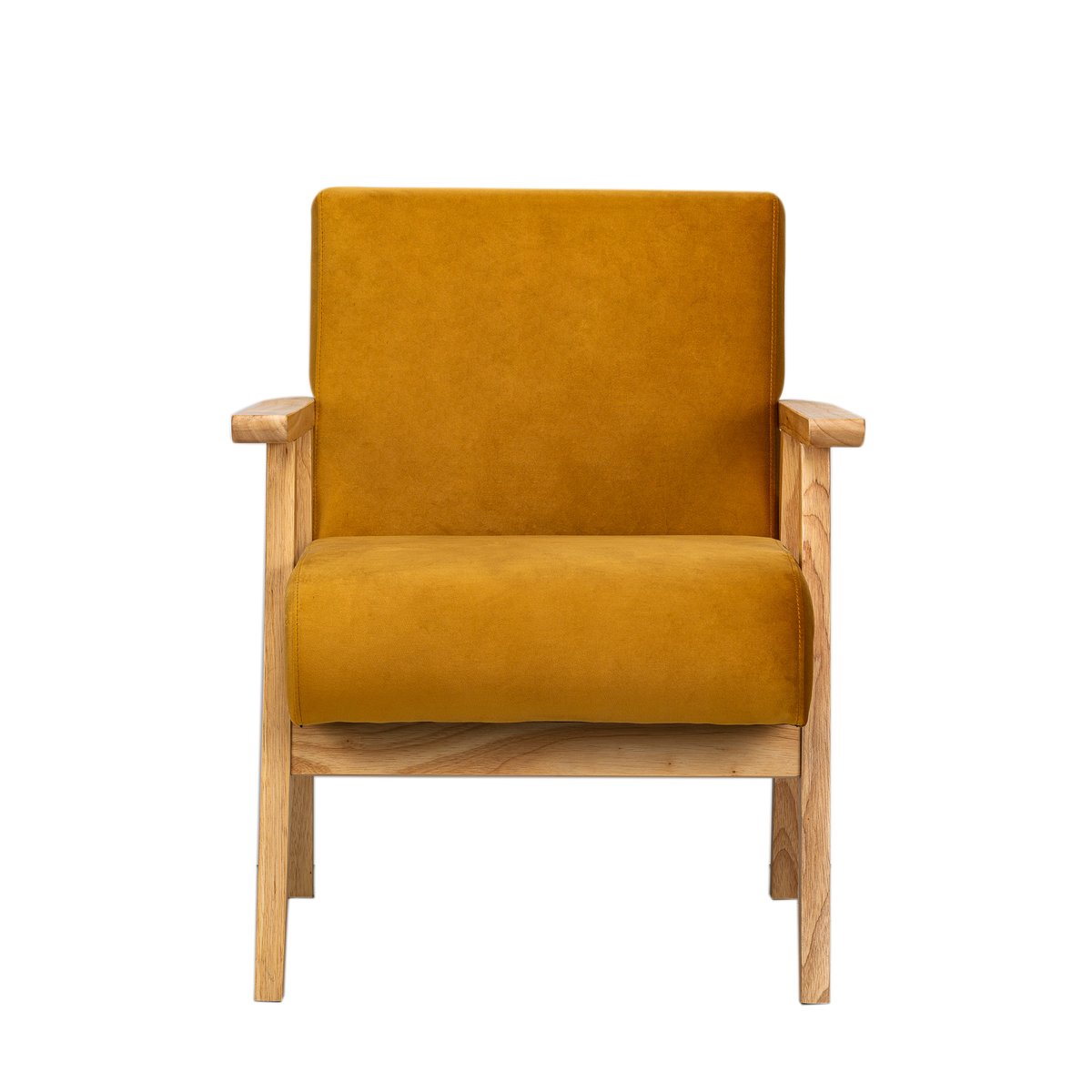 Fauteuil de salon en bois massif, LOUIS jaune moutarde, NORDLYS