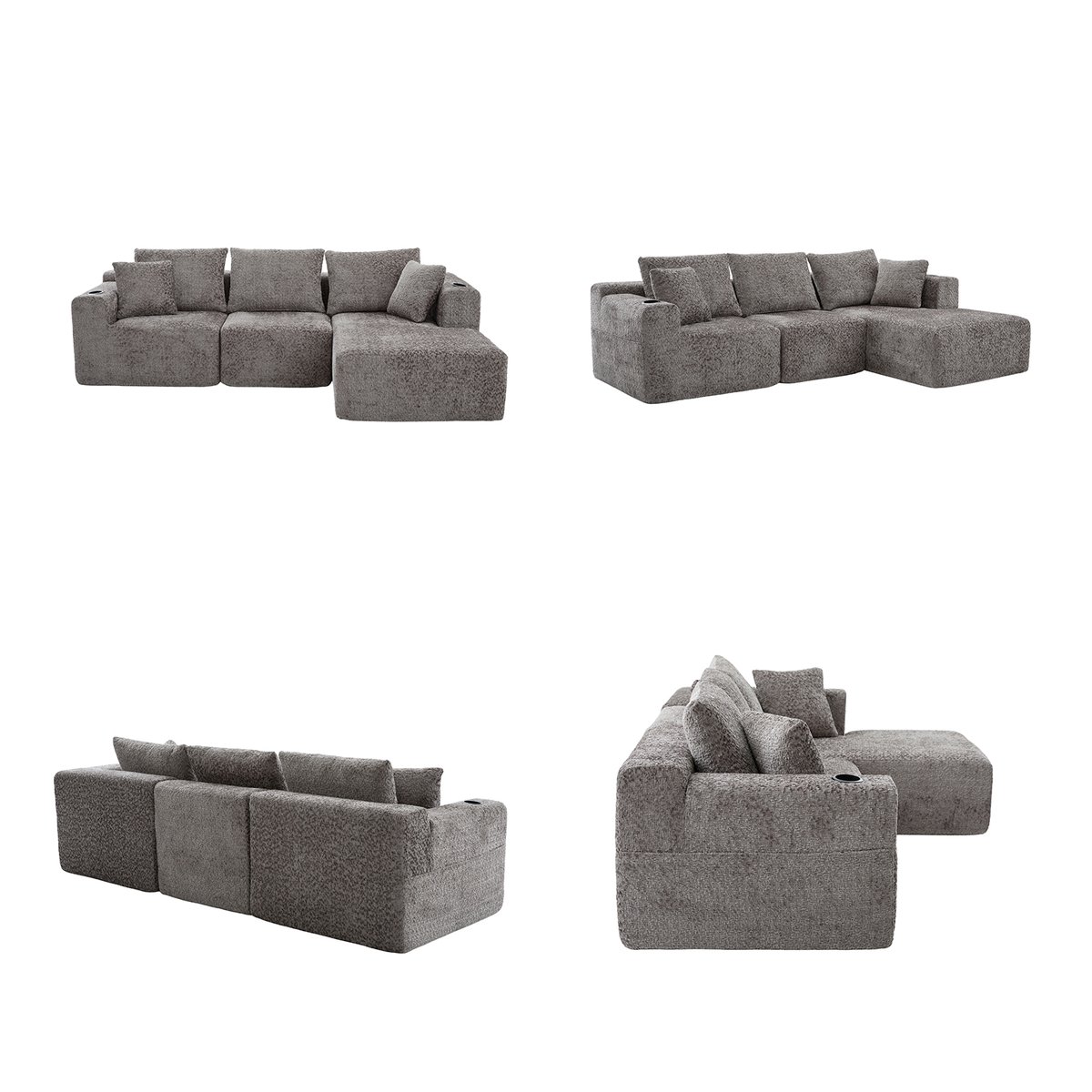 Canapé d'angle compressé 3 places en chenille, LANDIA gris, MEUBLES COSY