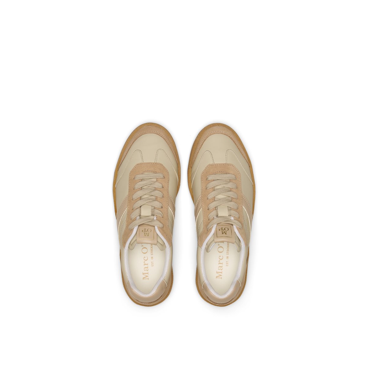 Baskets Modèle Court en cuir de vache noble blanc/beige, MARC O'POLO