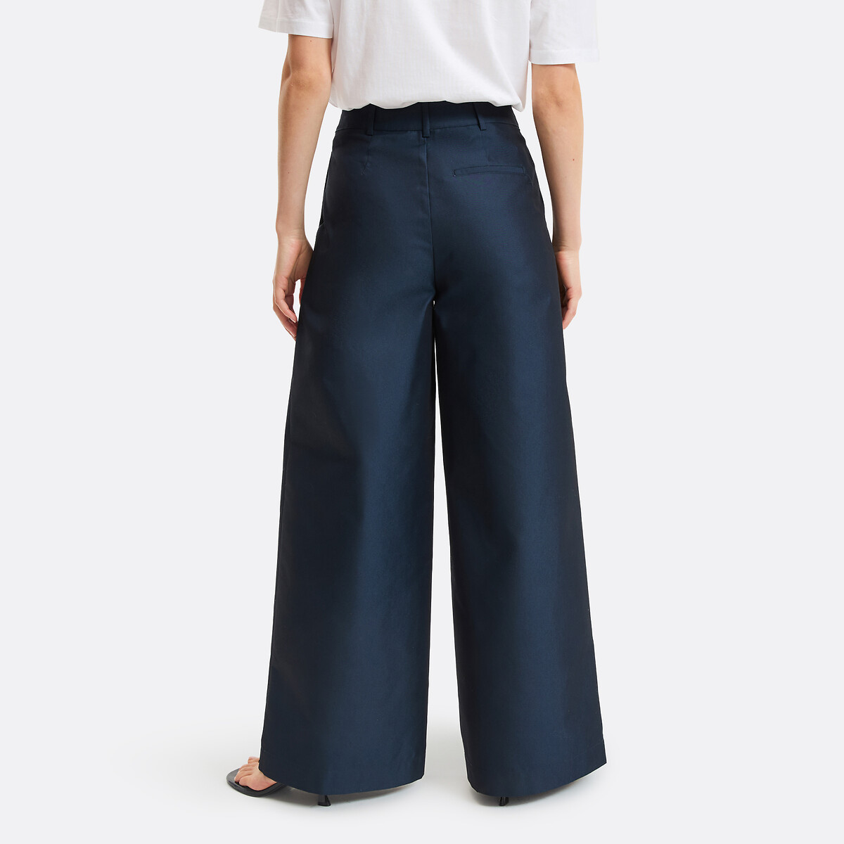 Cotton Blend Wide Leg Pleated Trousers navy blue, LA REDOUTE COLLECTIONS