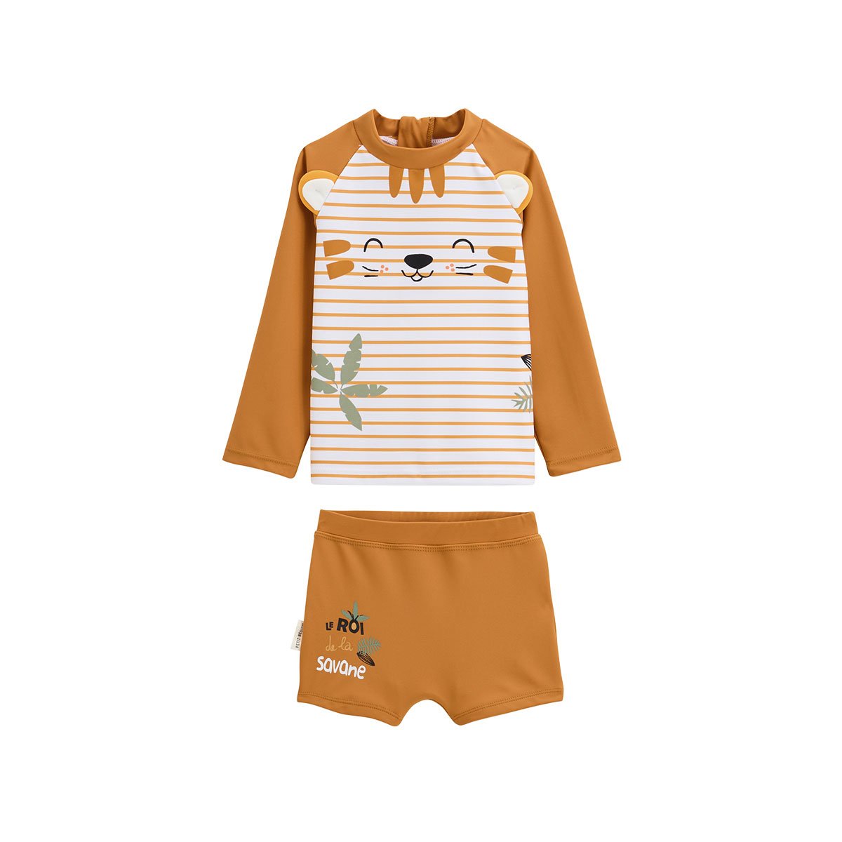 Maillot de bain bébé 2 pièces t-shirt de protection UV et boxer Mio camel, PETIT BEGUIN