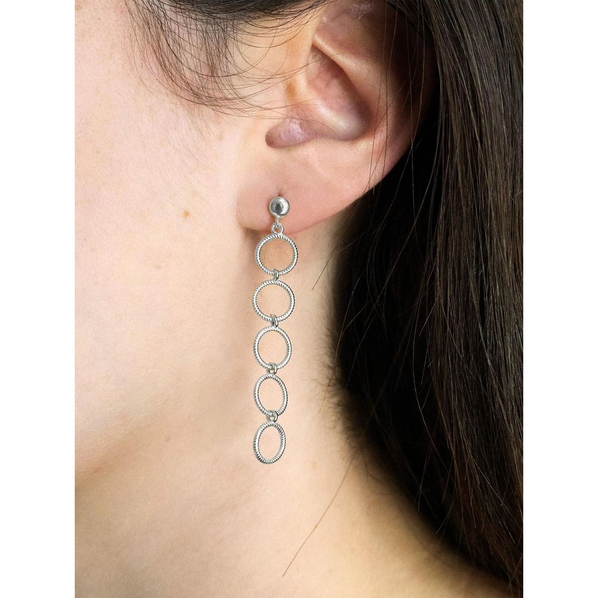 Boucles d'oreilles longues avec cercles FRIENDSHIP plateado, THE-ARE