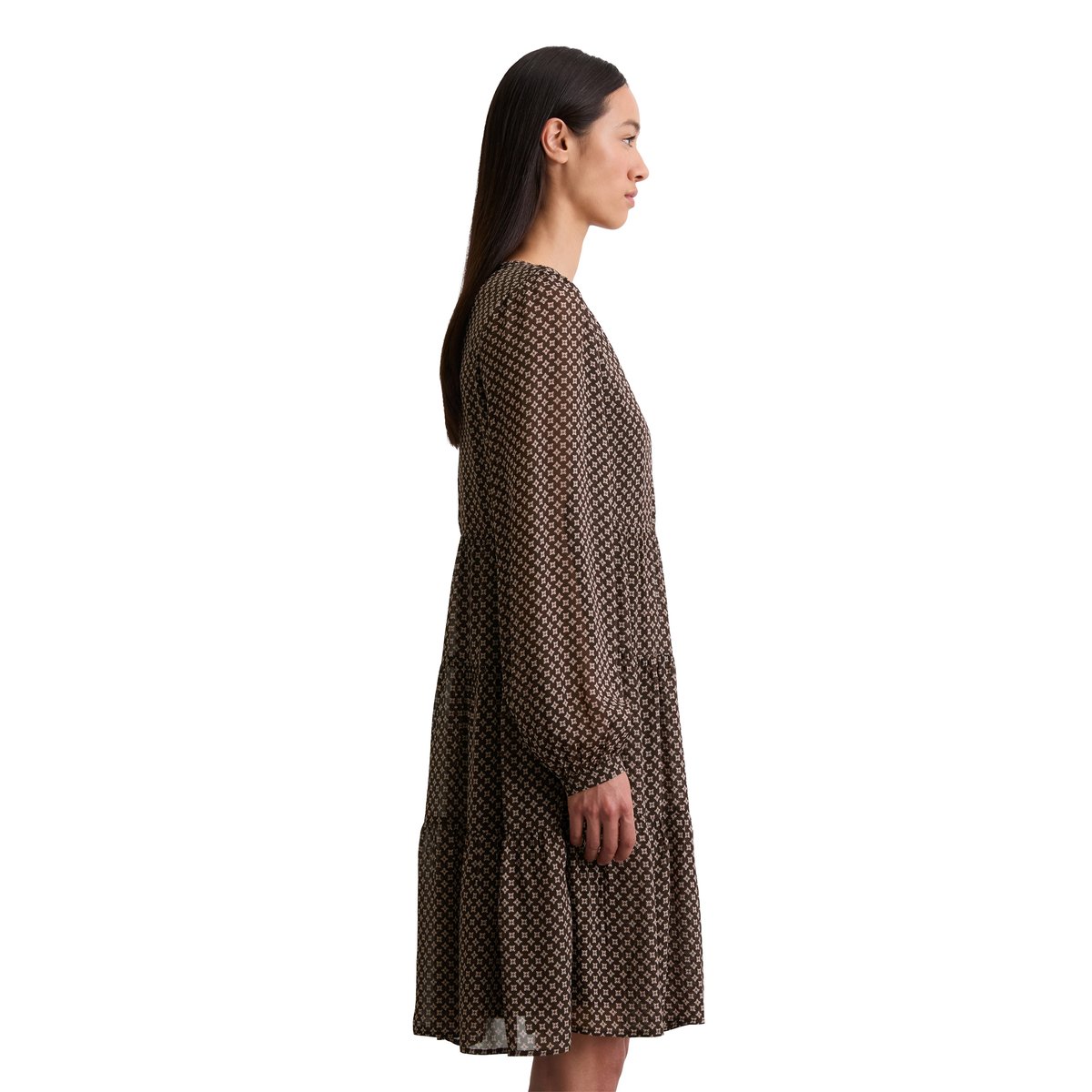 Robe courte à étages regular en crêpe de viscose marron foncé, MARC O'POLO
