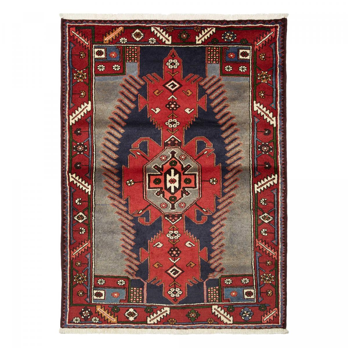 Tapis d'orient oriental, noué main en laine, HAMADAN 46 rouge, bleu, gris, UN AMOUR DE TAPIS