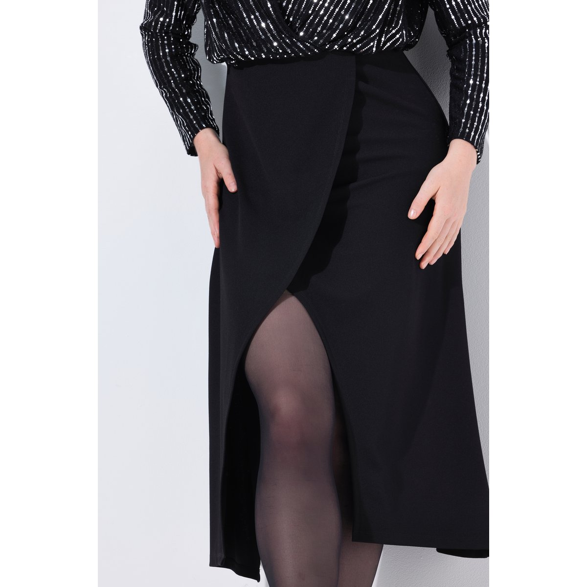 Robe maxi bodycon, en jersey scintillant noir, ULLA POPKEN