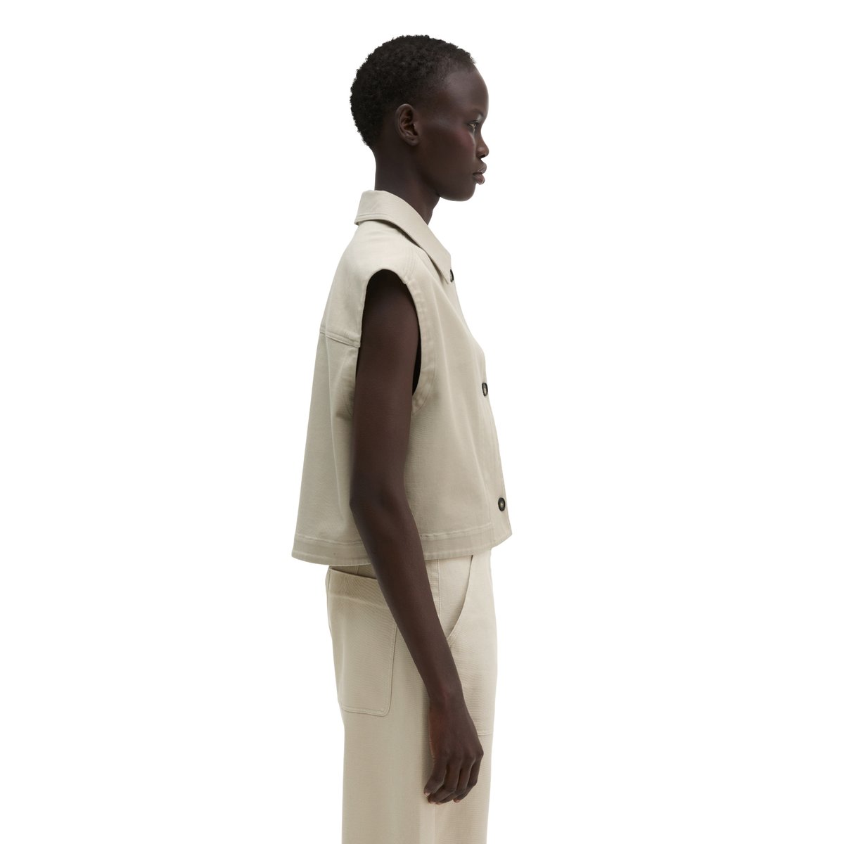 Gilet boxy en coton sergé stretch beige, MARC O'POLO