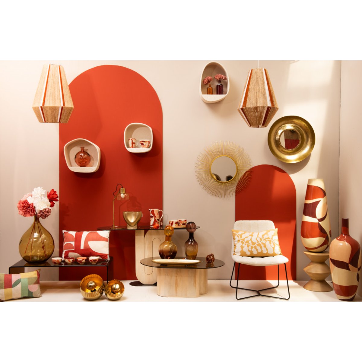 Étagère carrée effet pierre H37 cm Bakar crème / ivoire, AMADEUS