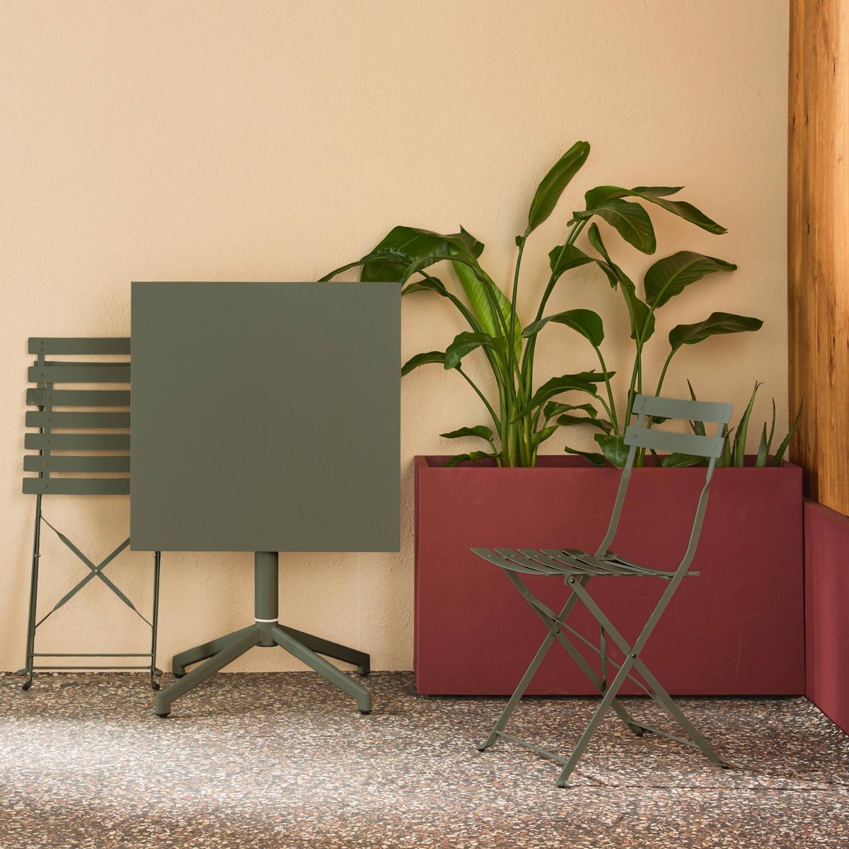 Table de jardin bistrot pliante métal + 2 assises EMILIA + CHIARA vert de gris, SWEEEK