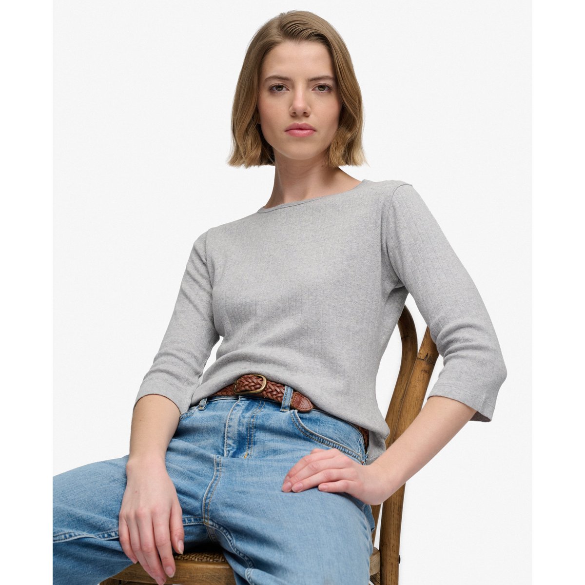 Top Athletic Essentials Pointelle Coupe Décontractée gris chiné, SUPERDRY