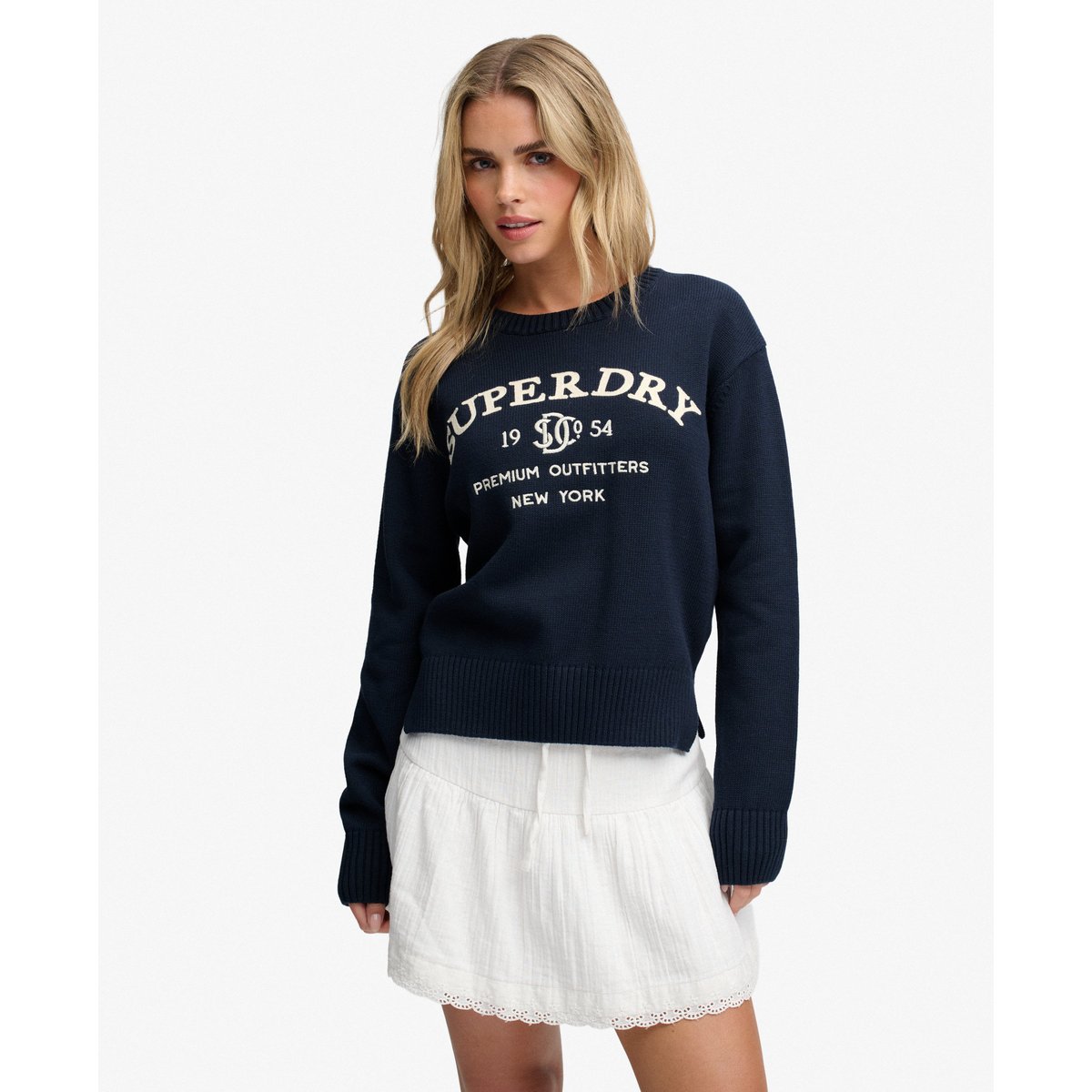 Pull à Logo Heritage bleu marine éclipse/écru, SUPERDRY