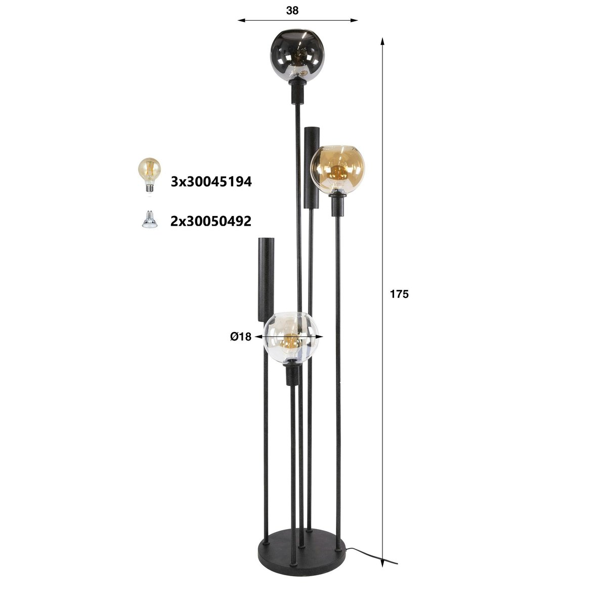 Lampadaire salon moderne 3 globes verre tricolore NOVA chrome, PIER IMPORT