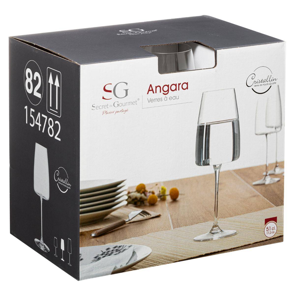 Lot de 6 verres à eau en verre cristallin 51 cl ANGARA transparent, SECRET DE GOURMET