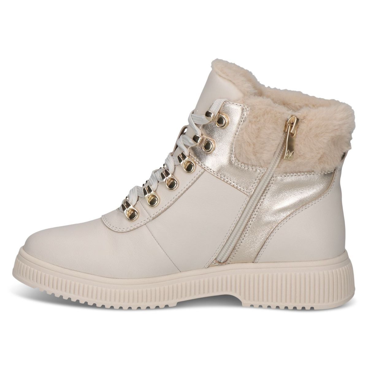 Bottine en cuir blanc nacré combiné, CAPRICE