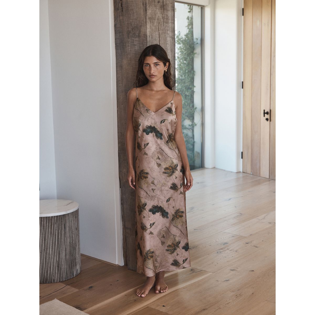 Nuisette en satin jacquard n. premium rose motif fleurs, NEXT