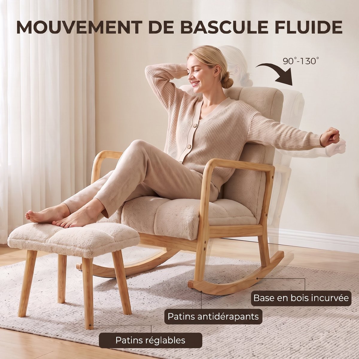 Ensemble de fauteuils à bascule Tissu beige, HOMCOM
