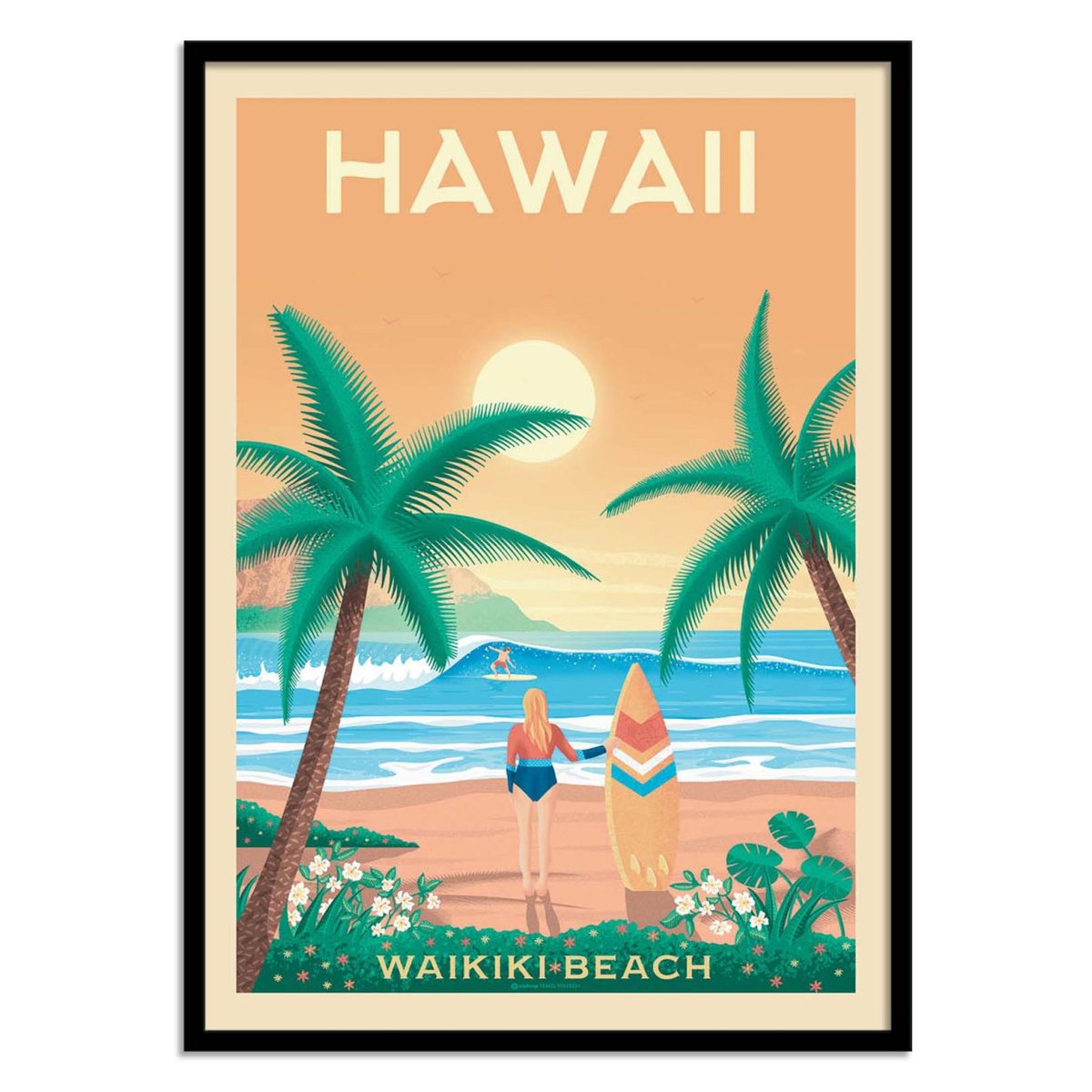 Affiche d'art - Hawaii Waikiki beach - Olahoop Travel Posters couleur unique, WALL EDITIONS
