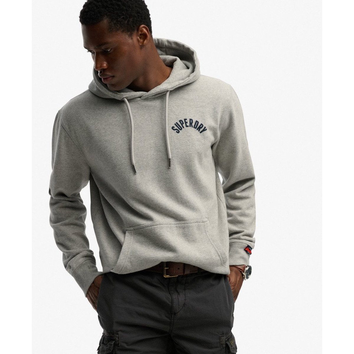 Sweat à capuche Athletic Essentials gris chiné, SUPERDRY