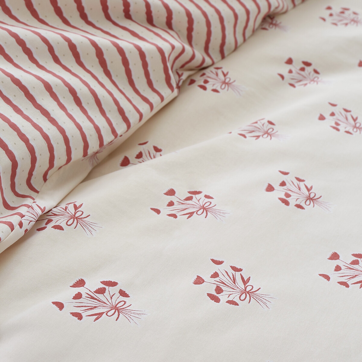 Hand Gathe Posy Cotton Reversible Duvet Cover Set red print, EMILY BOND