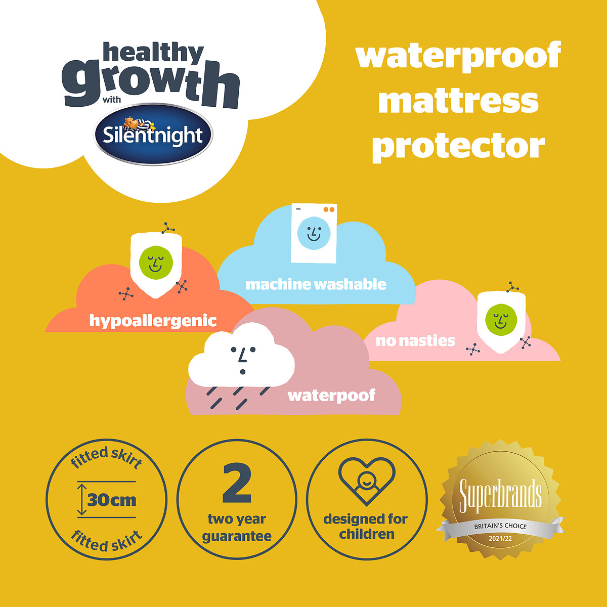 Healthy Growth Waterproof Mattress Protector white, SILENTNIGHT