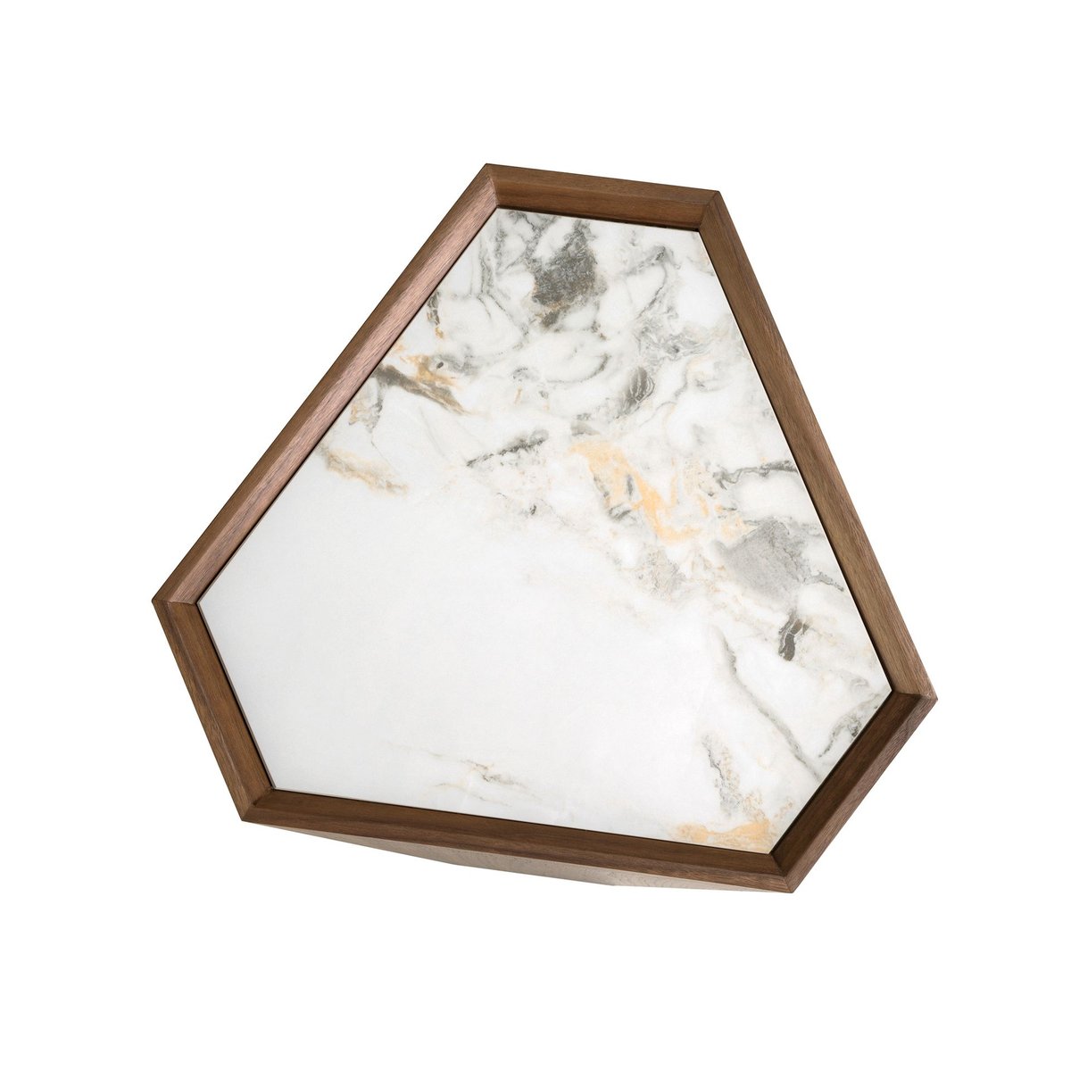Table d'angle triangulaire en porcelaine, marbre et noyer blanc | noyer, ANGEL CERDA