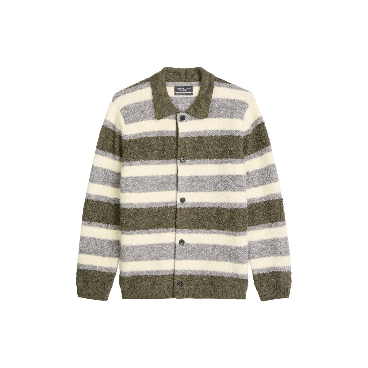 Cardigan en tissu éponge, coupe décontractée en un mélange doux de coton bio et de laine vierge gris, MARC O'POLO