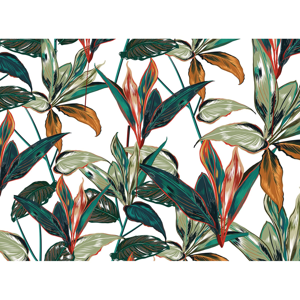 Papier peint panoramique feuilles colorees intissé, HEXOA
