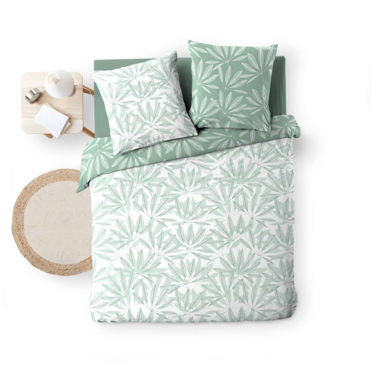 Housse de couette 260x240 + 2 taies MALIA sauge 100% coton vert, DECORATIE
