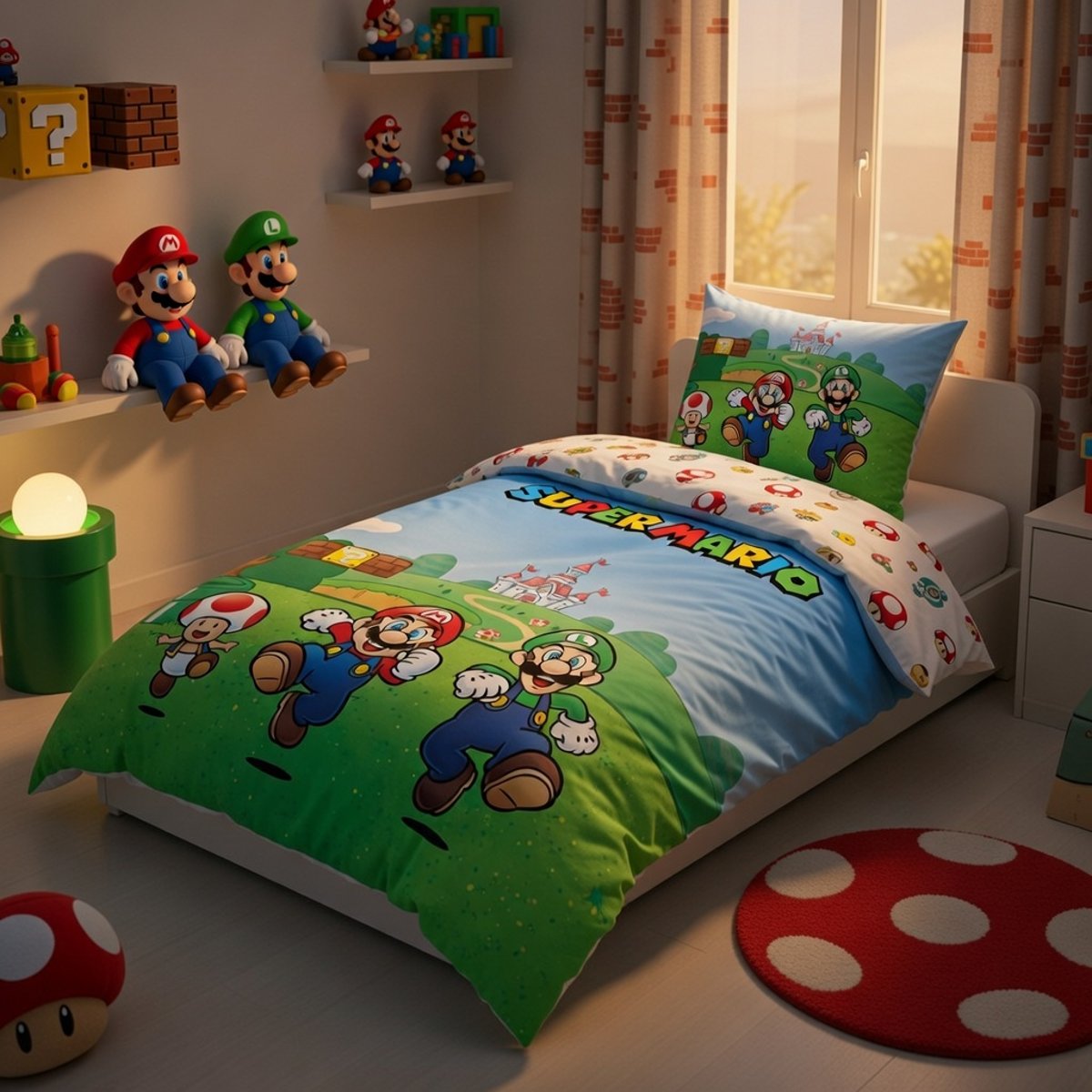 Parure de lit coton, SUPER MARIO COULEURS bleu, SUPER MARIO
