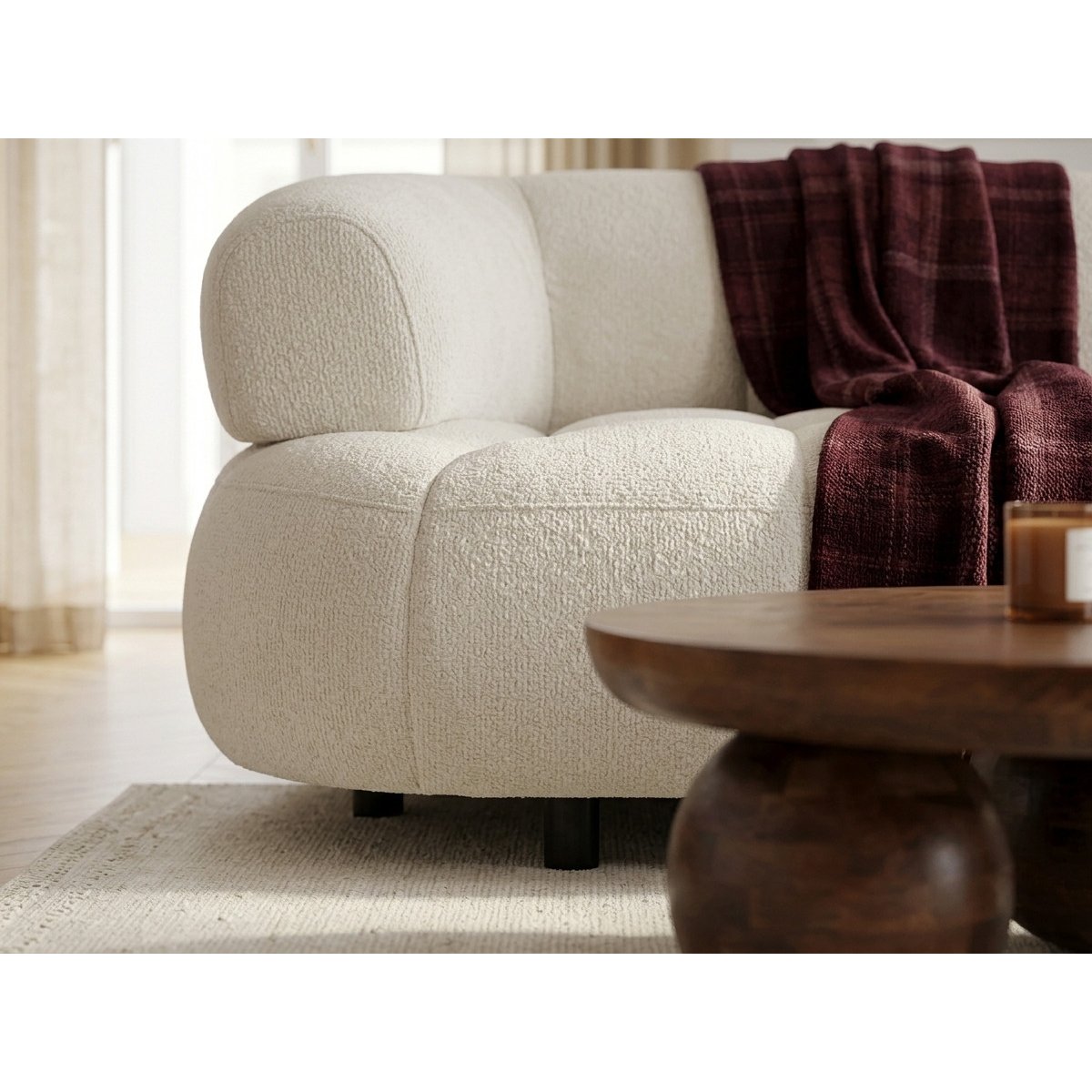 Canapé d'angle convertible 3 places en tissu lisse, LOVELY beige, BOBOCHIC