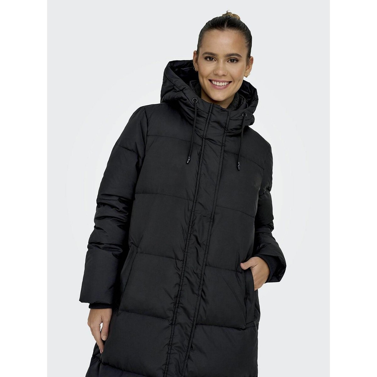 Long Hooded Padded Jacket black, ONLY