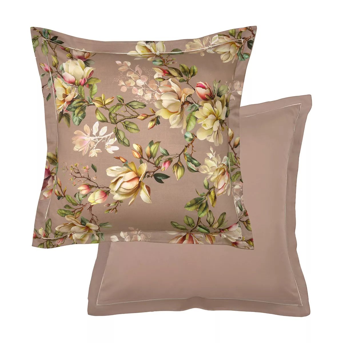 Taie d'oreiller satin de coton MAGNOLIAS rose fume, GARNIER THIEBAUT